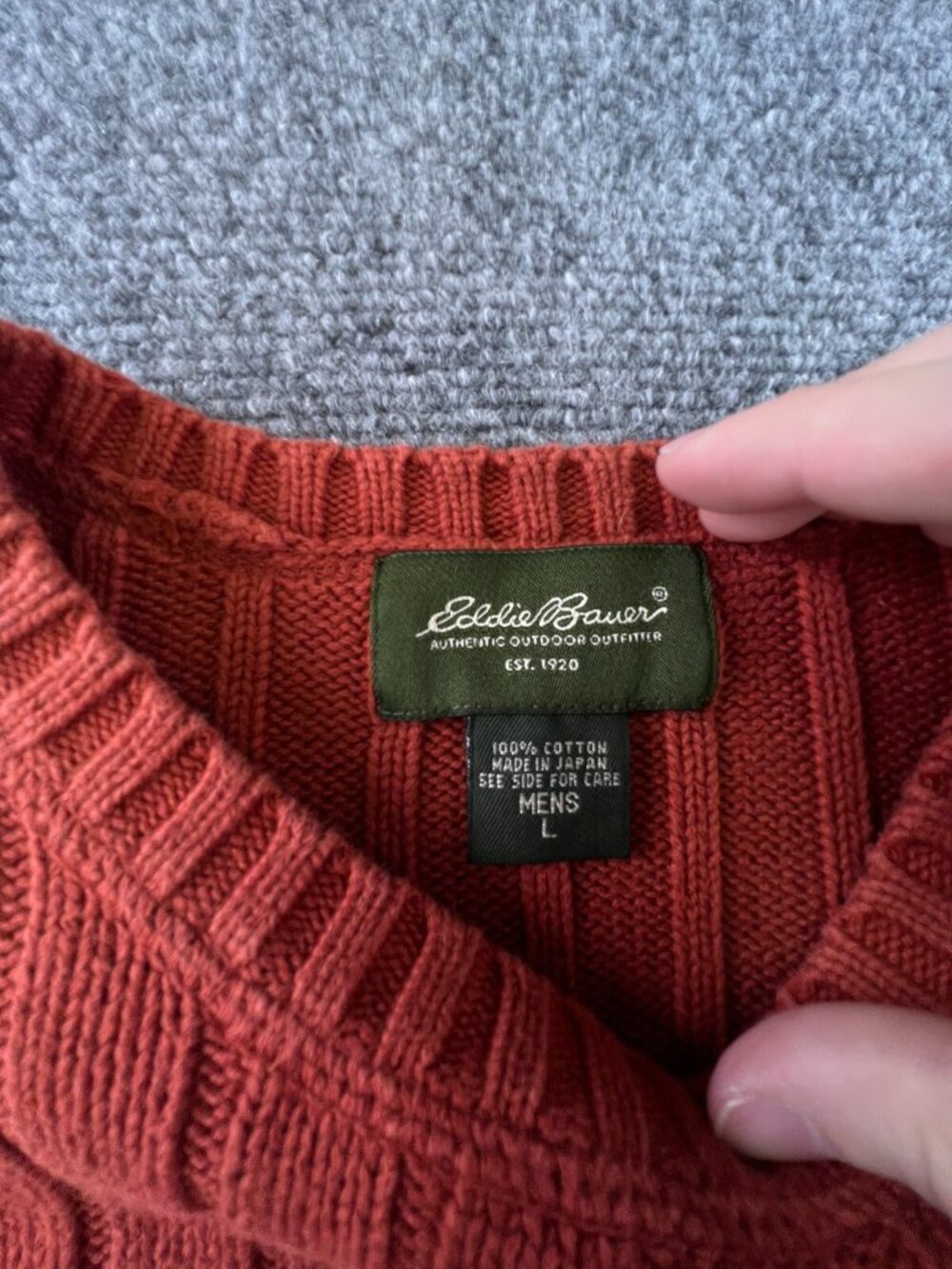 Eddie Bauer Sweater Mens Large Orange Pullover Long Sleeve Ribbed Cotton Adult - Picture 5 of 7